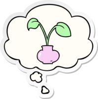 cartoon house plant with thought bubble as a printed sticker png