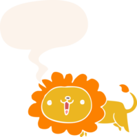 cute cartoon lion with speech bubble in retro style png