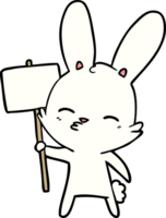 curious bunny cartoon with placard png