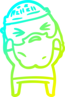 cold gradient line drawing of a cartoon man with beard png