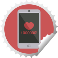 mobile téléphone montrant 1000000 aime graphique png illustration rond autocollant timbre