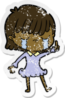 distressed sticker of a cartoon woman crying png