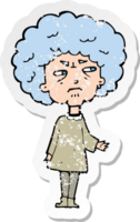 retro distressed sticker of a cartoon old lady png