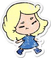 distressed sticker cartoon illustration of a cute kawaii girl png