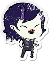 distressed sticker of a cartoon laughing vampire girl png