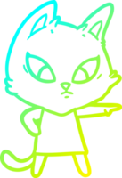 cold gradient line drawing of a confused cartoon cat png