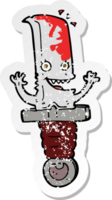 retro distressed sticker of a crazy cartoon knife character png