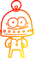 warm gradient line drawing of a happy carton robot with light bulb png