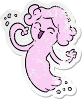 hand drawn distressed sticker cartoon doodle of a happy pink ghost png