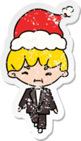 hand drawn christmas distressed sticker cartoon of kawaii boy png