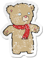retro distressed sticker of a cartoon teddy bear png
