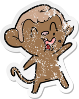 distressed sticker of a crazy cartoon monkey png