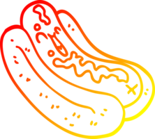 warm gradient line drawing of a cartoon hotdog in bun with ketchup png