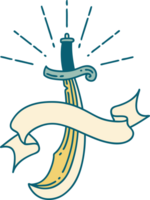 scroll banner with tattoo style scimitar sword png