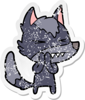 distressed sticker of a angry wolf cartoon png