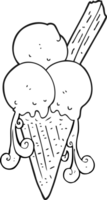 drawn black and white cartoon ice cream cone png