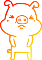 warm gradient line drawing of a cartoon grumpy pig png