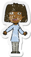 retro distressed sticker of a cartoon happy woman png