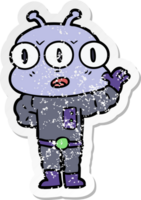 distressed sticker of a cartoon three eyed alien png