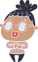 flat color style cartoon woman wearing spectacles png