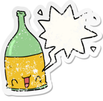 cartoon wine bottle with speech bubble distressed distressed old sticker png