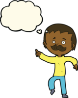 cartoon man with mustache pointing with thought bubble png