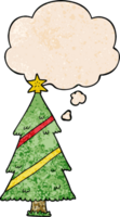 cartoon christmas tree with thought bubble in grunge texture style png