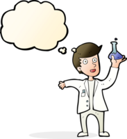 cartoon happy scientist with thought bubble png