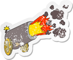 retro distressed sticker of a cartoon big cannon firing png