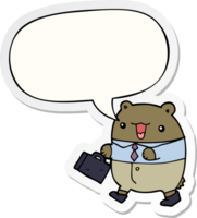 cute cartoon business bear with speech bubble sticker png