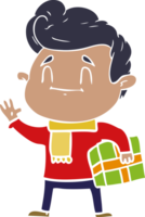 homem de desenho animado de estilo de cor plana feliz com presente png