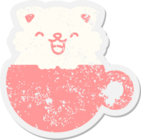 lindo gatito en la taza de café pegatina grunge png