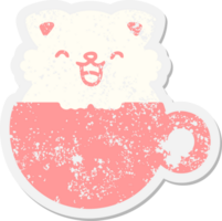 schattig weinig kat in koffie kop grunge sticker png