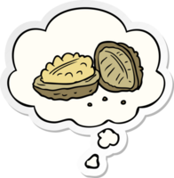 cartoon walnuts with thought bubble as a printed sticker png