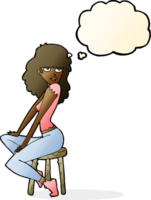 cartoon woman striking pose with thought bubble png