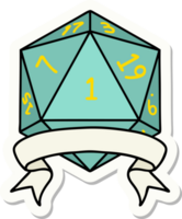 adesivo de um rolo de dados natural de um d20 png