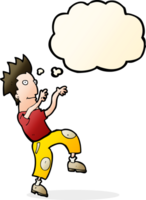 cartoon happy man doing funny dance with thought bubble png