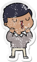 distressed sticker of a cartoon happy boy png