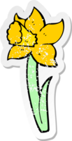 retro distressed sticker of a cartoon daffodil png