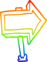 rainbow gradient line drawing of a cartoon pointing arrow sign png