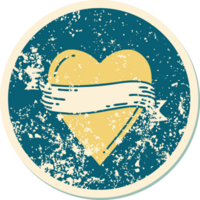 image emblématique de style tatouage autocollant en détresse d'un coeur et d'une bannière png