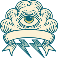 traditional tattoo with banner of an all seeing eye cloud png