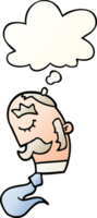 cartoon man with mustache with thought bubble in smooth gradient style png