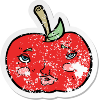 retro distressed sticker of a cartoon apple with face png