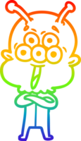 rainbow gradient line drawing of a happy cartoon alien png