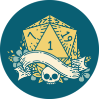 Retro Tattoo Style natural one d20 dice roll png