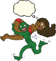 cartoon swamp monster carrying girl in bikini with thought bubble png