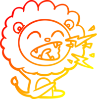 warm gradient line drawing of a cartoon roaring lion png