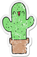 distressed sticker of a cartoon cactus png