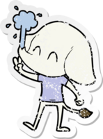 distressed sticker of a cute cartoon elephant spouting water png